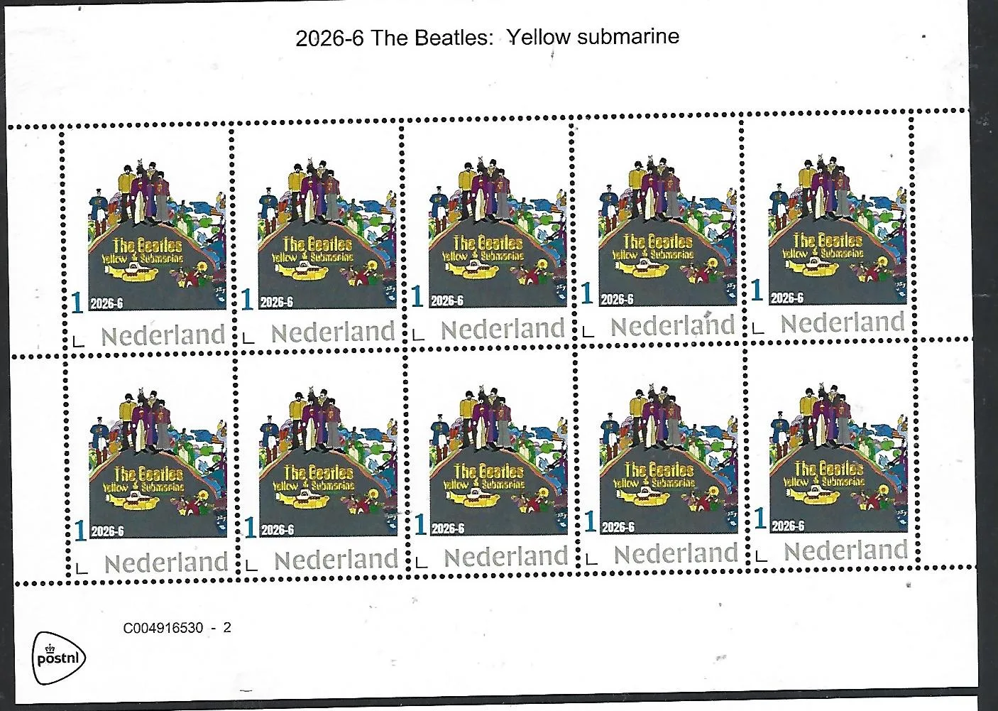 Nederland 2026-6 Beatles Yellow submarine sheet postfris/mnh