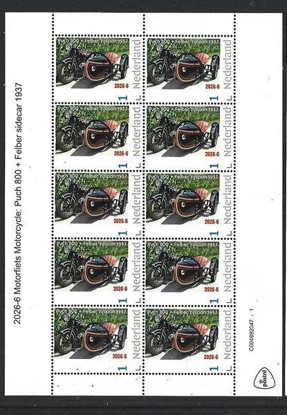 Nederland 2026-6 Motorfiets Motorcycle: Puch 800 + sidcar sheet postfris/mnh