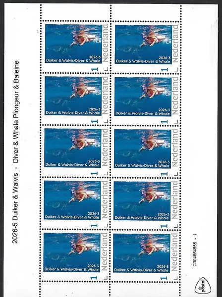 Netherlands 2026-3 Diver & Whale sheet MNH