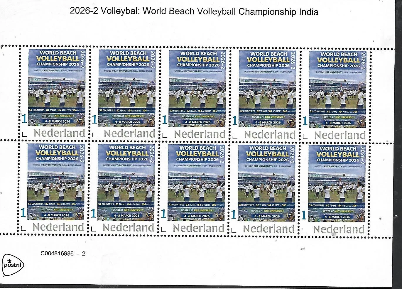 Netherlands 2026-2 Volleyball; World Beach Volleyball Championships India sheet MNH