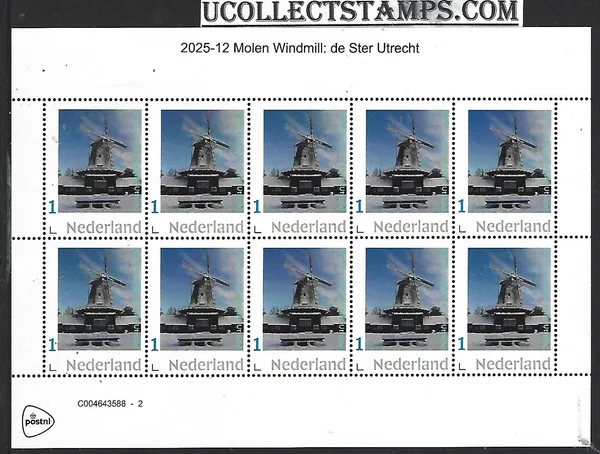 Netherlands 2025-12 Molen Windmill: Molen de Ster Utrecht sheet MNH