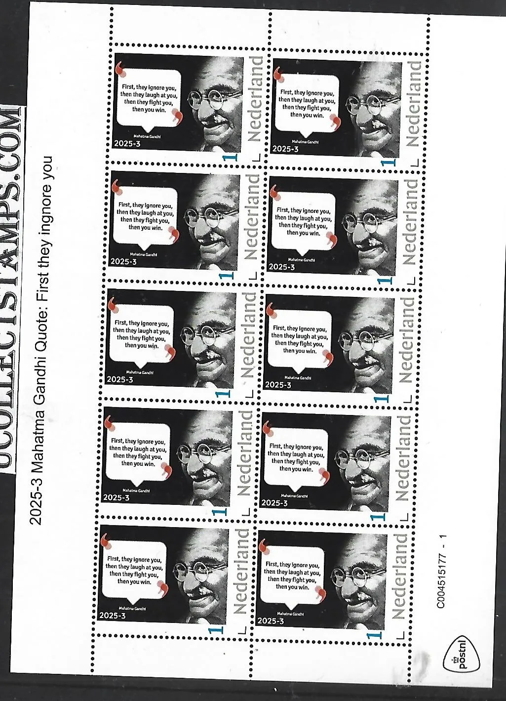 Nederland 2025-3 Mahatma Gandhi: first they ignore you sheet postfris/mnh