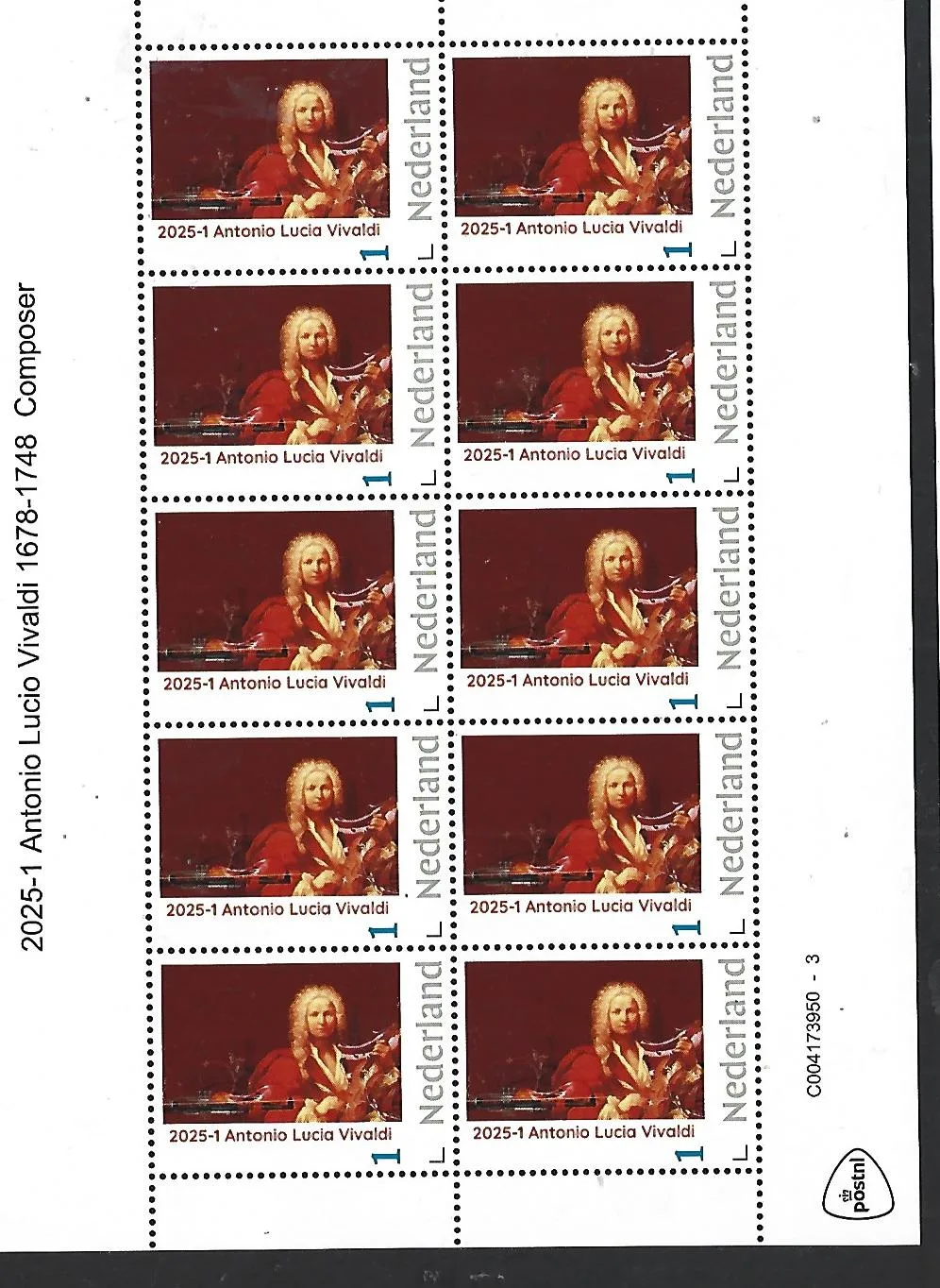Nederland 2025-1 Antonio Lucio Vivaldi 1678-1748 sheetlet postfris/mnh