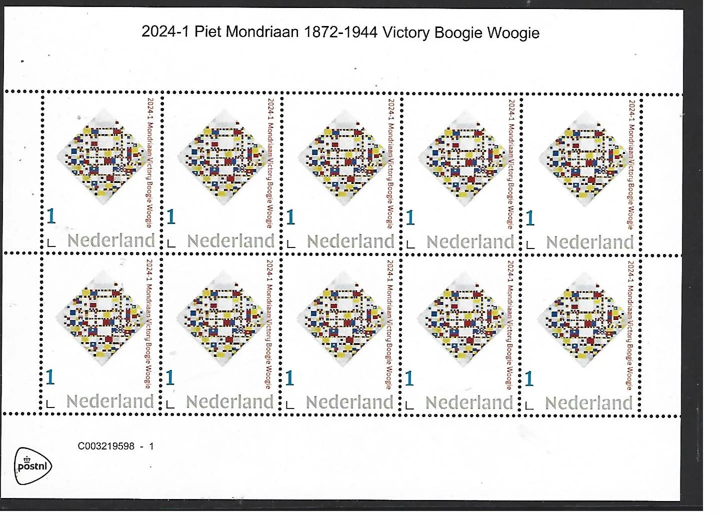 Niederlande 2024-1 Piet-Mondriaan-Gemälde Victory Boogie Woogie postfrisch/mnh