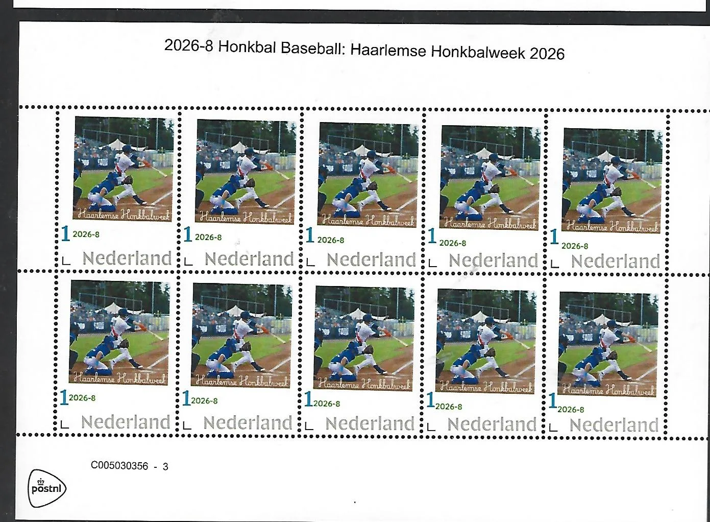 Netherlands 2026-8 Baseball: Haarlem Baseball Week sheet MNH