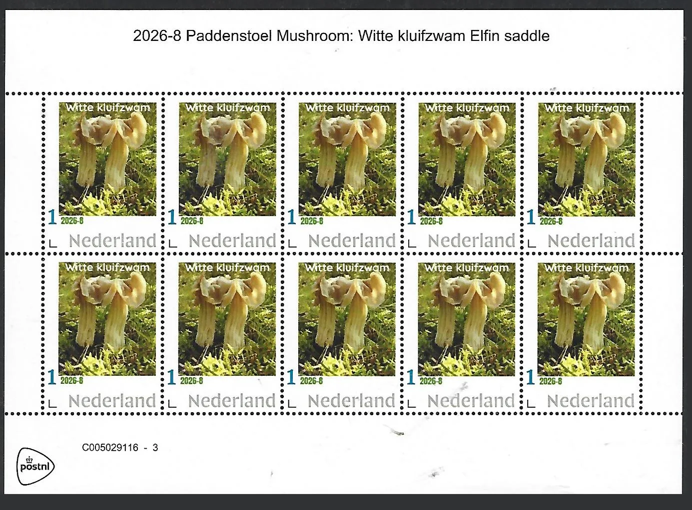 Nederland 2026-8 Mushroom: Witte kluifzwam sheet postfris/mnh
