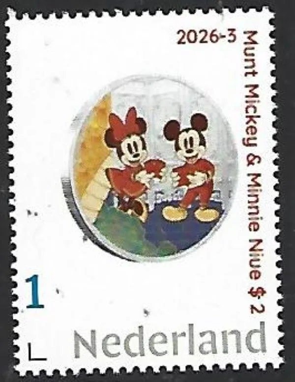 Nederland 2026-3 Coin on stamp Disney: Donald & Mickey postfris/mnh
