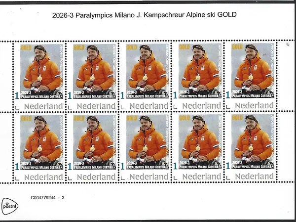 Nederland 2026-3 Paralympics J. Kampschreur Skying Alpine ski GOLD sheet postfris/mnh