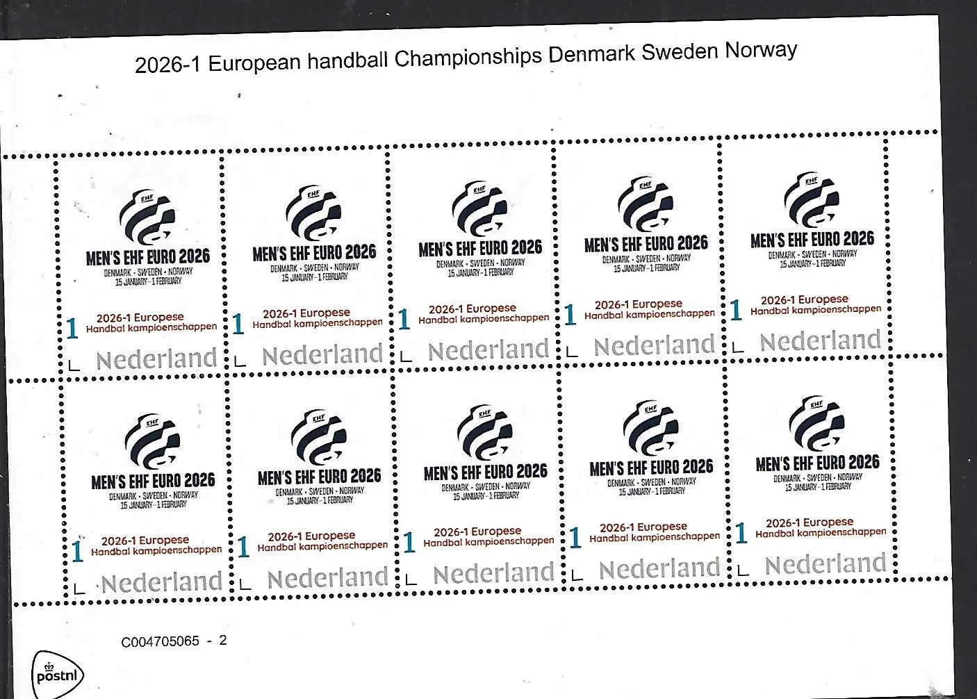 Handball 2026-1 Championnats d'Europe Danemark Suède Norvège FEUILLE postfris/mnh