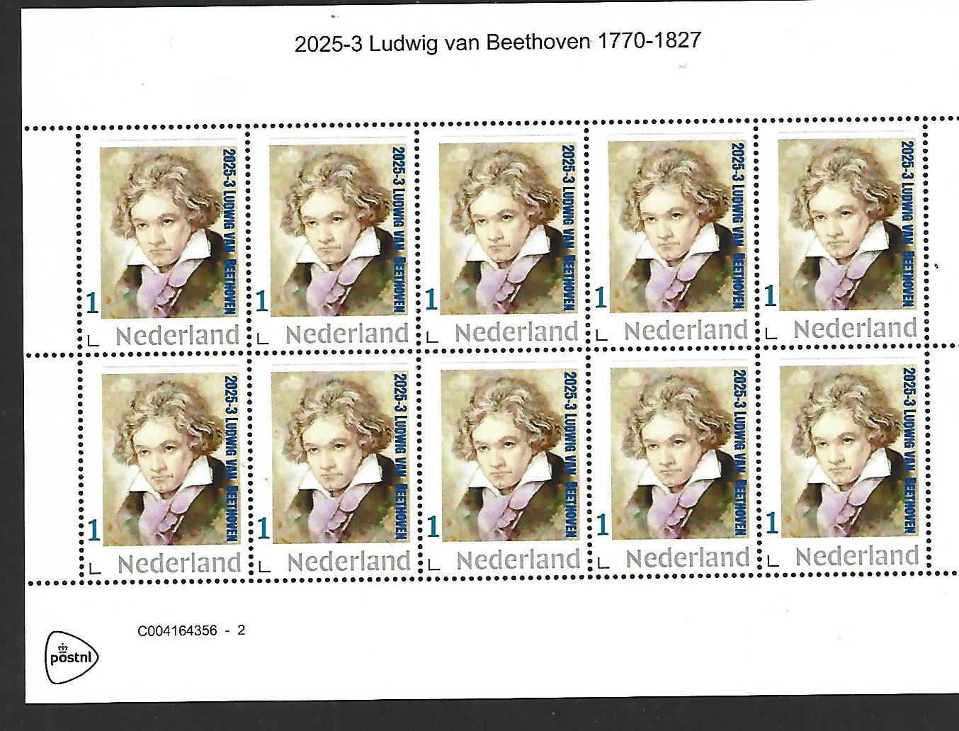Nederland 2025-3 Ludwig van Beethoven portret sheetlet postfris/mnh