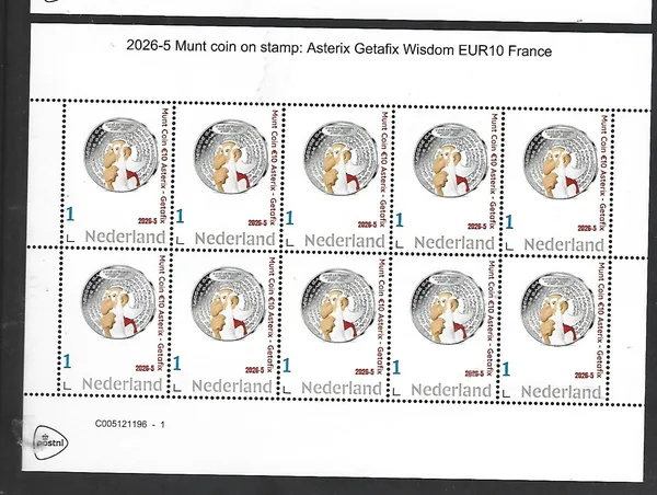 Netherlands 2026-6 Coin coin on stamp: Asterix Getafix €10 France sheet MNH