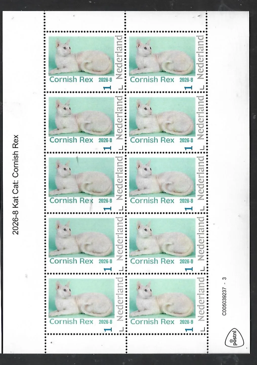 Nederland 2026-8 Kat Cat: Cornish rex sheet postfris/mnh