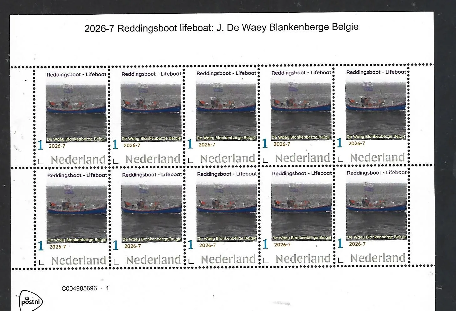 Nederland 2026-7 Schip Ship: Reddingsboot Lifeboat De Waey Belgie sheet postfris/mnh
