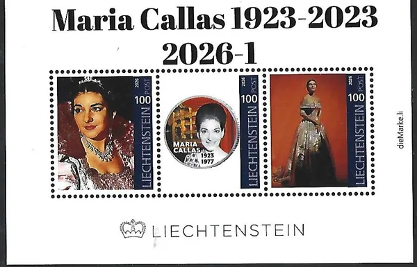 Liechtenstein 2026-1 Maria Callas 1923-2023 m/s postfris/mnh