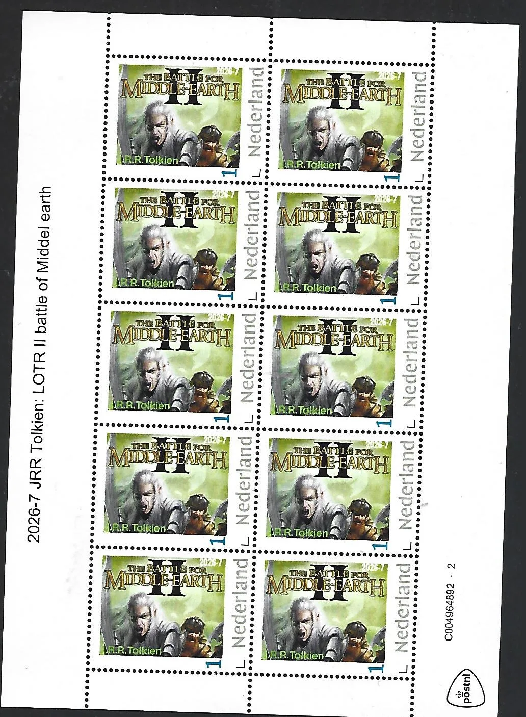 Nederland 2026-7 JRR Tolkien: Lord of the Ring II sheet postfris/mnh