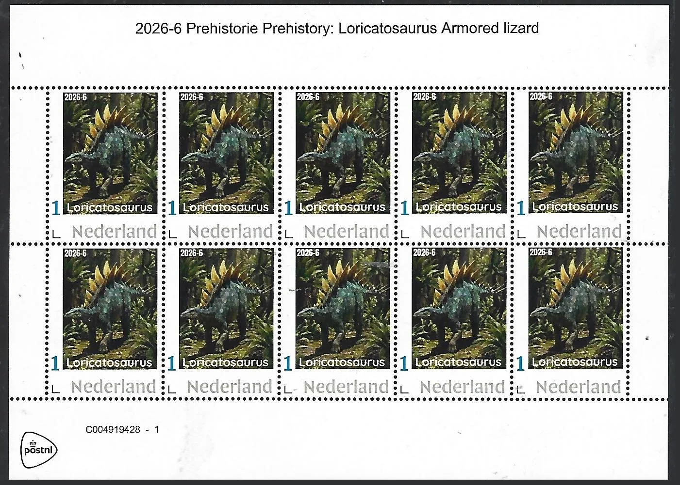 Nederland 2026-6 Prehistorie Prehistoric: Loricatosaurus sheet postfris/mnh