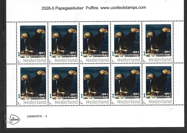 Netherlands 2026-5 Puffin sheet MNH