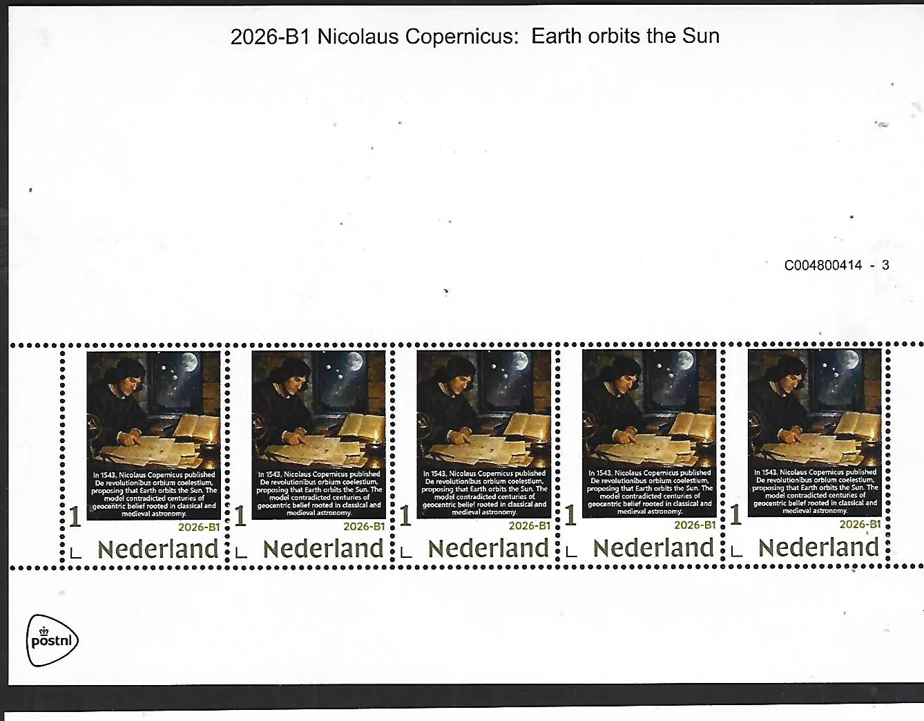Nederland 2026-B1 Nicolaus Copernicus 1473-1543 Gold 1 sheet postfris/mnh