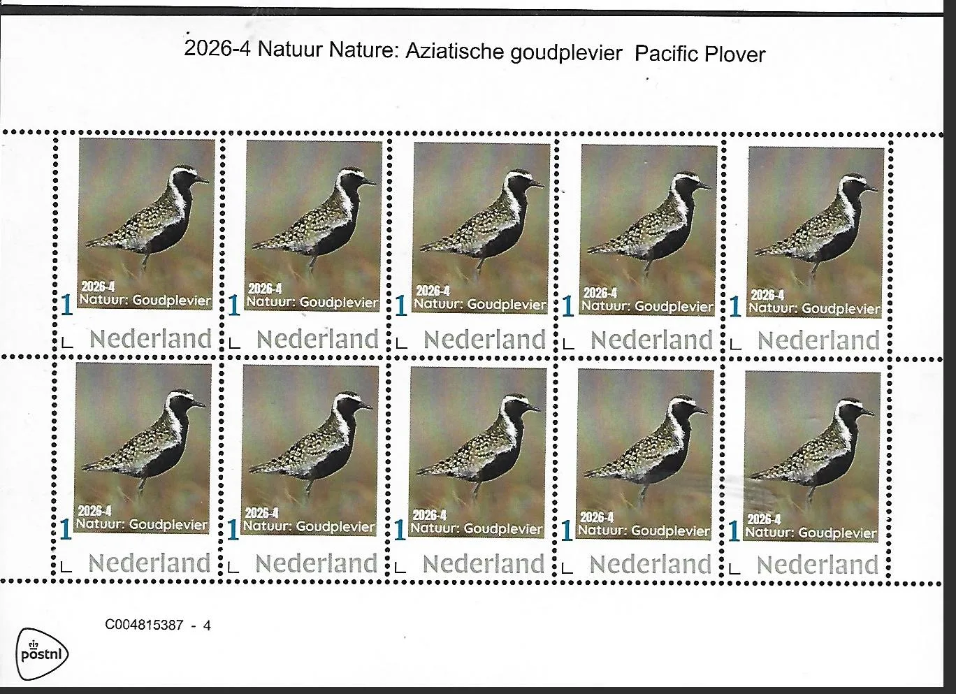 Nederland 2026-4 Natuur Nature: Goudplevier Pacific Plover sheetpostfris/mnh