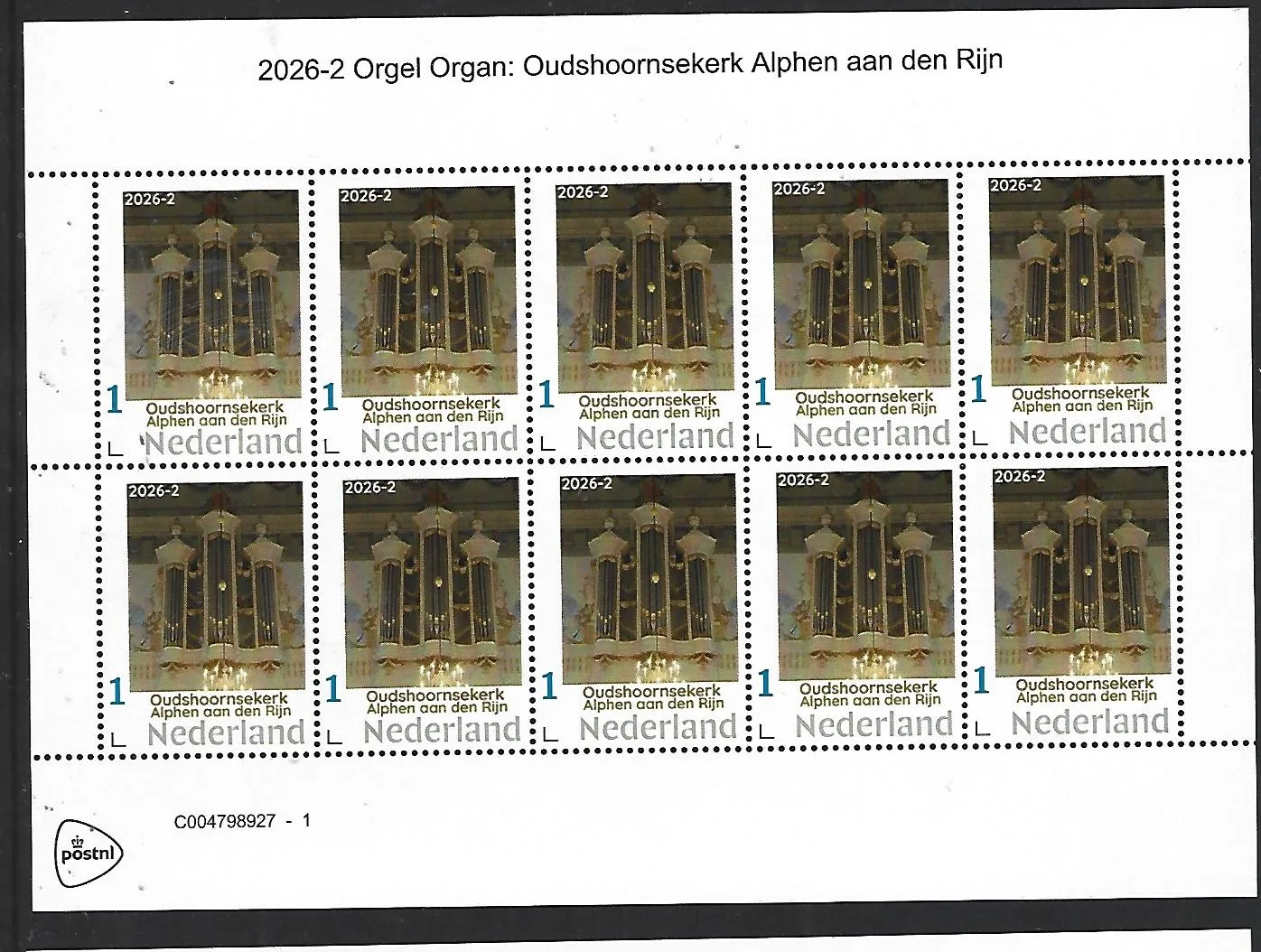 Netherlands 2026-2 Organ: Oudshoornsekerk Alphen ad Rijn sheet MNH