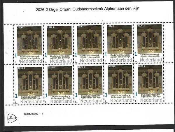 Nederland 2026-2 Orgel Organ: Oudshoornsekerk Alphen ad Rijn sheet postfrs/mnh