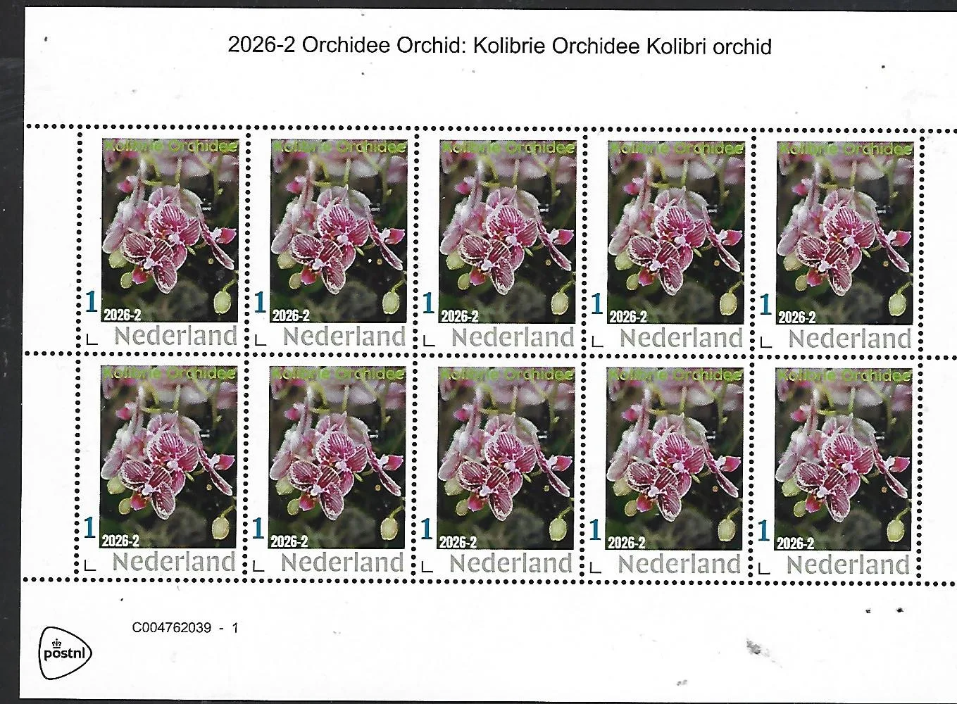 Netherlands 2026-2 Orchid: Hummingbird Orchid sheet MNH