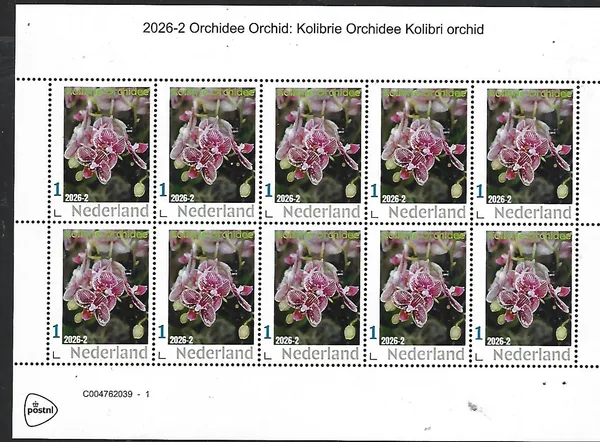 Nederland 2026-2 Orchidee Orchid: Kolibrie Orchidee Kolibri Orchid sheet postfris/mnh