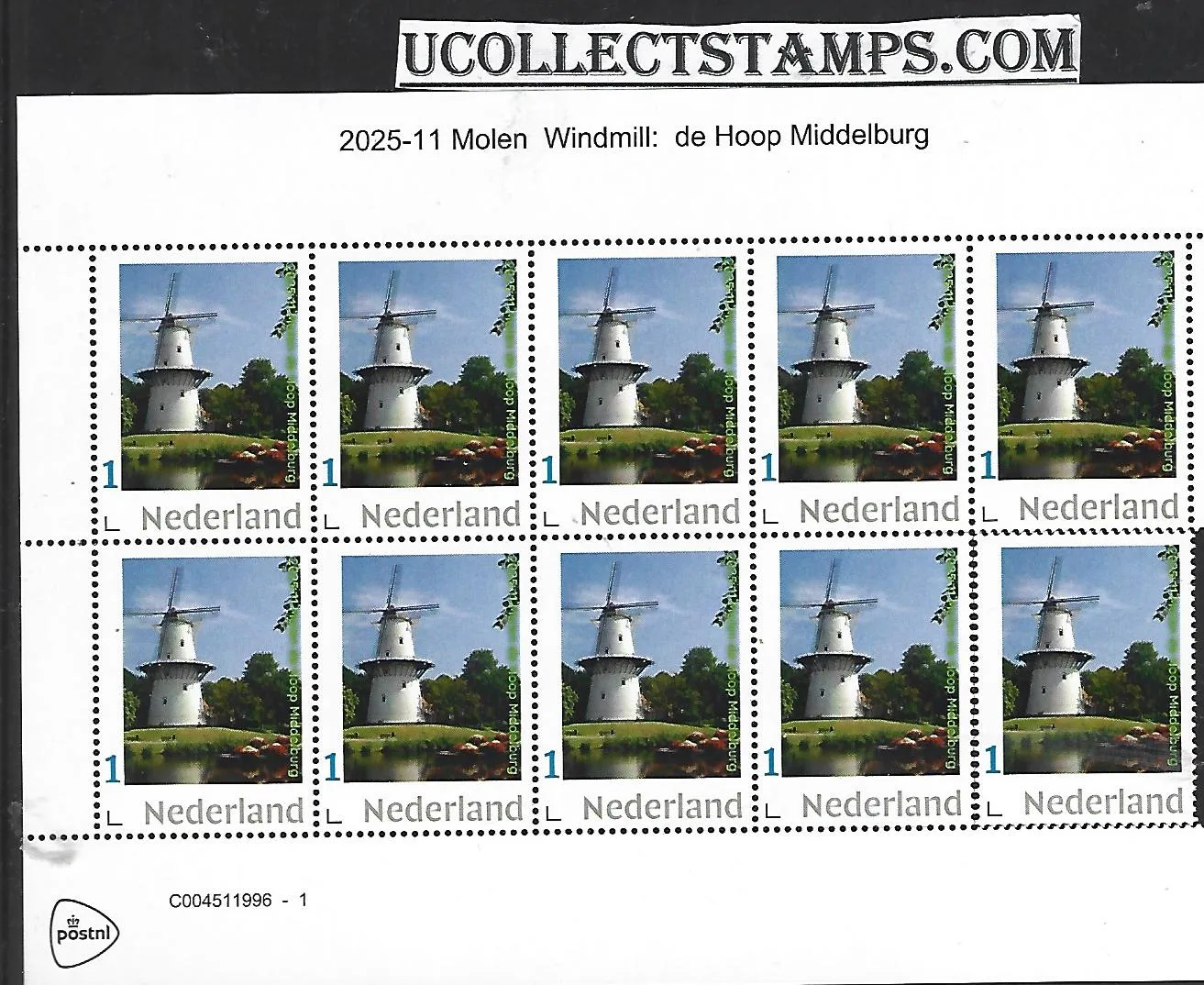 Nederland 2025-11 Molen Windmill: de Hoop Middelburgm sheet postfris/mnh