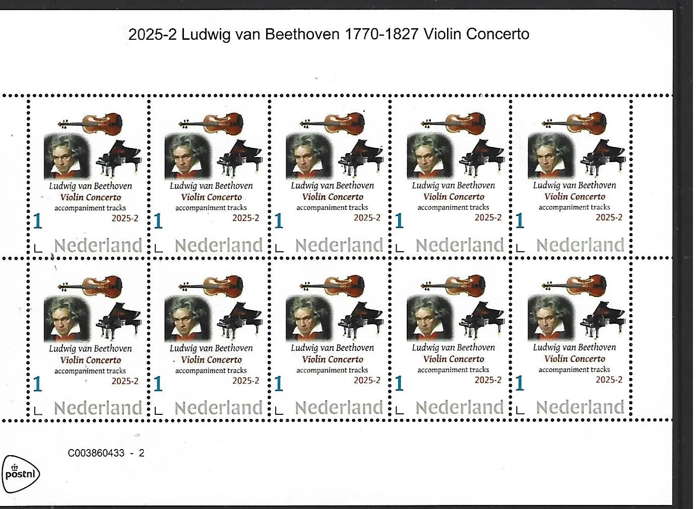 Nederland 2025-2 Ludwig van Beethoven violin piano sheetlet postfris/mnhent