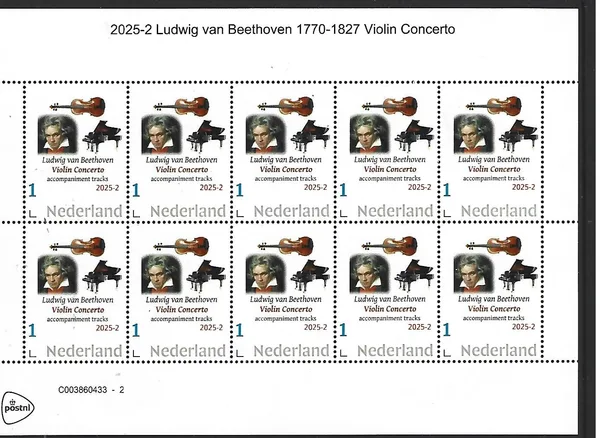 Nederland 2025-2 Ludwig van Beethoven violin piano sheetlet postfris/mnhent