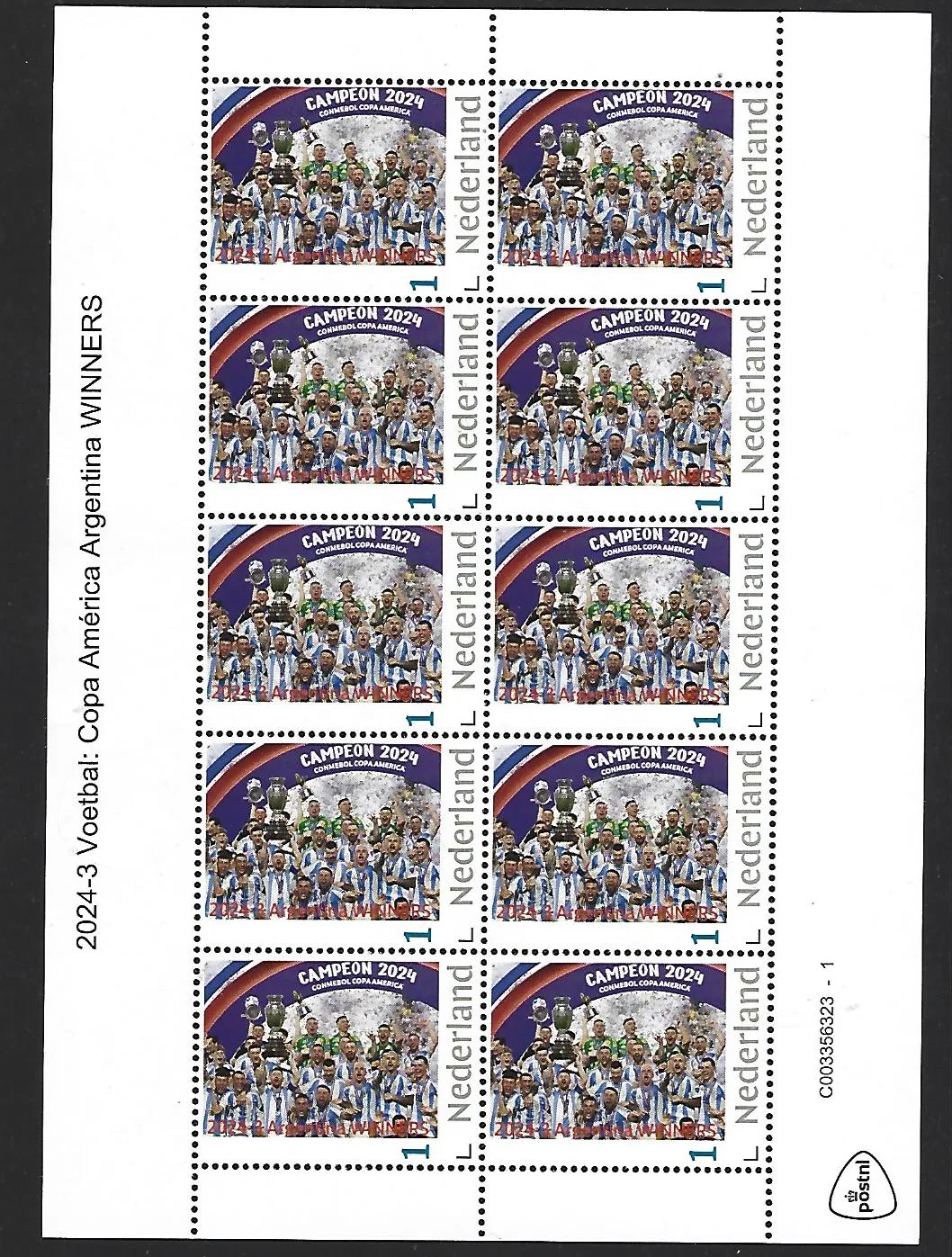 Pays-Bas 2024-3 Football soccer: Argentine Copa América feuillet neuf/mnh