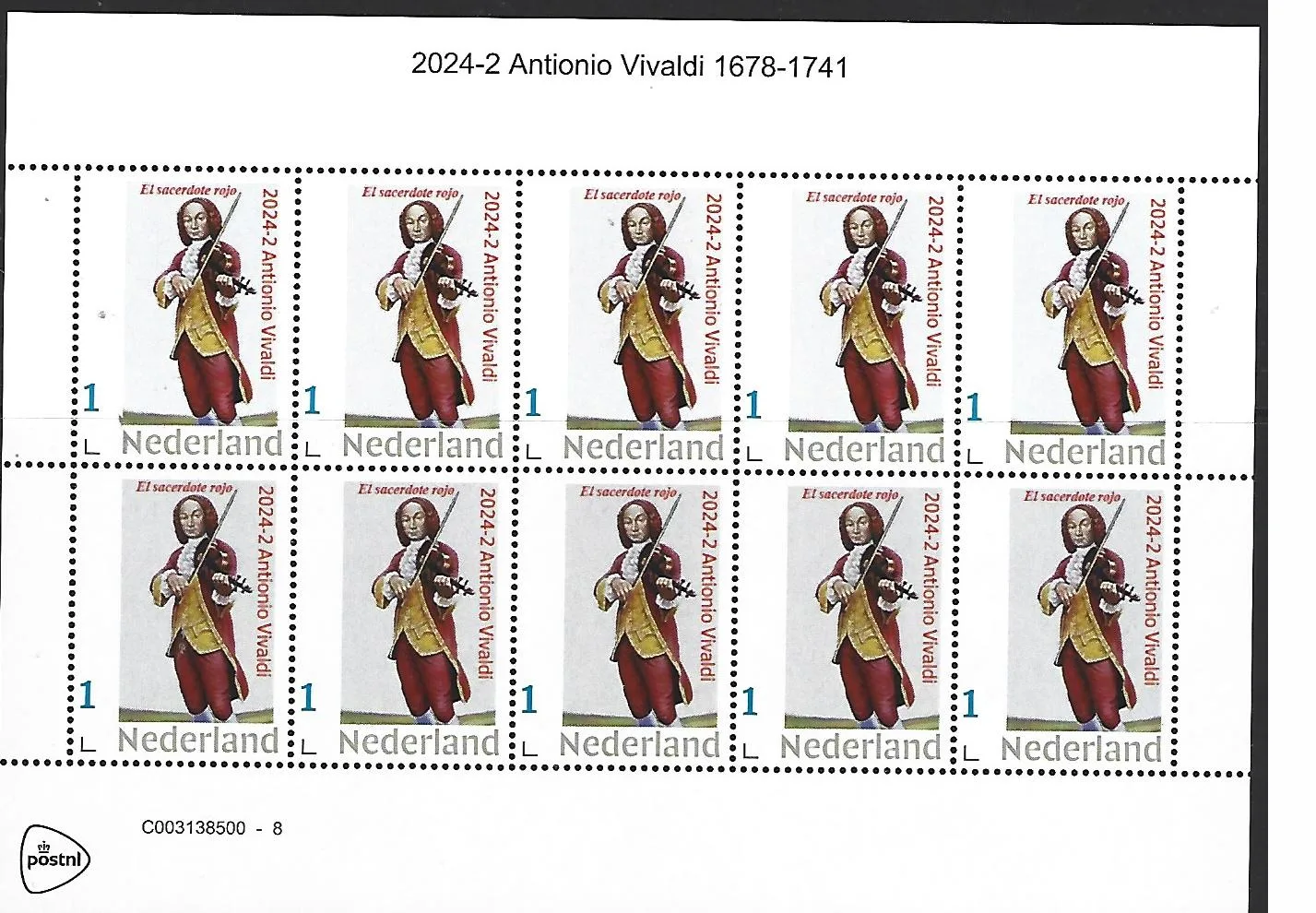 Pays-Bas 2024-2 Antonio Vivaldi Violon feuillet postfris-mnh