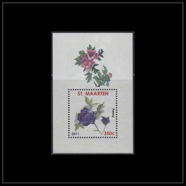 St Maarten 9 Peony's flowers 2011 block with 1 stamp MNH
