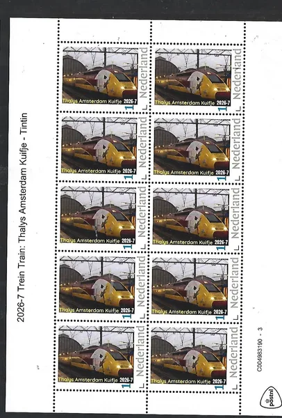 Nederland 2026-7 Trein Tram: Thalys Amsterdam Kuifje Tintin sheet postfris/mnh