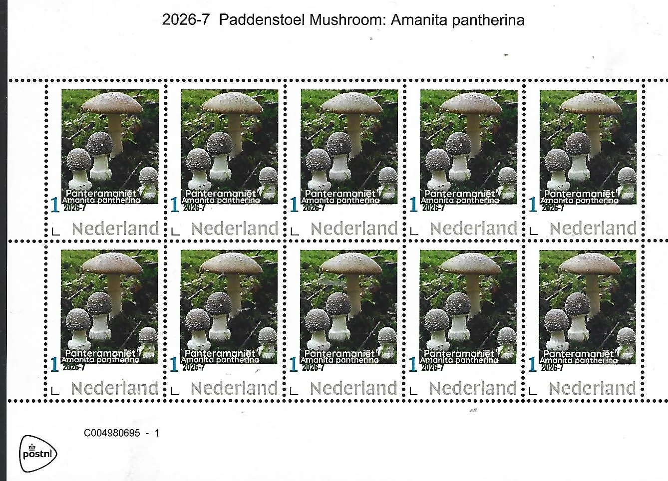 Nederland 2026-7 Paddenstoel Mushroom: Amanita pantheria sheetlet postfris/mnh