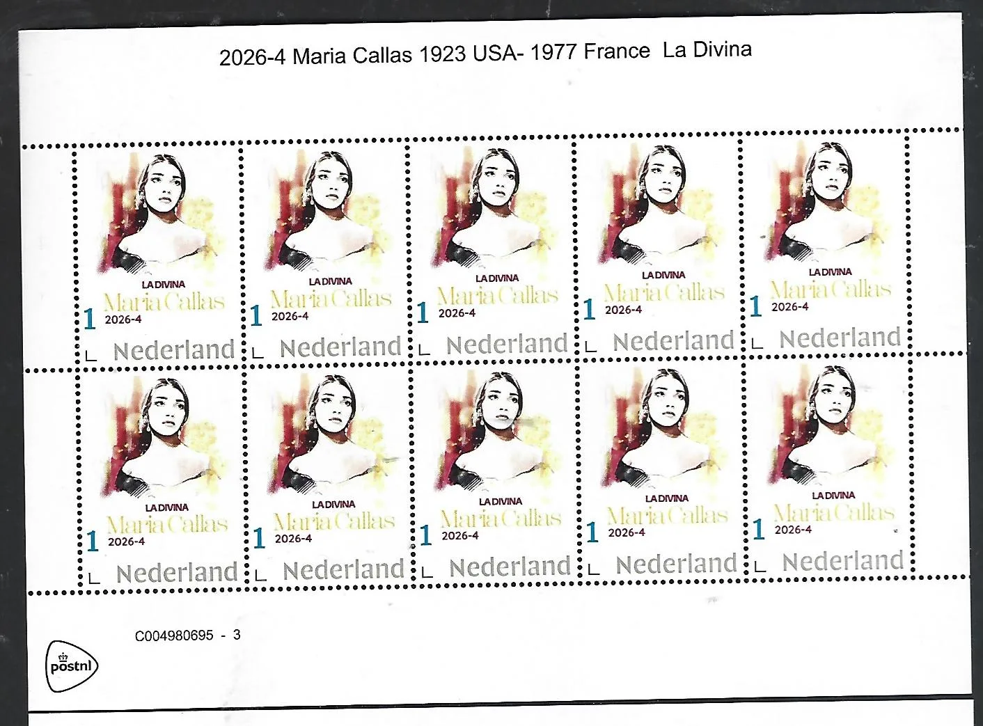 Netherlands 2026-4 Maria Callas: Ladivina sheetlet MNH
