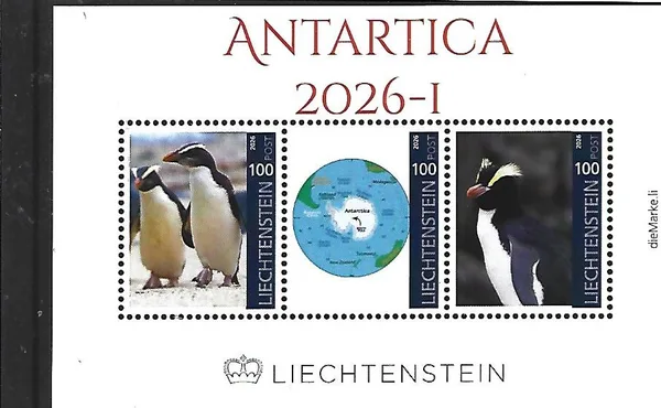 Liechtenstein 2026-1 Antarctica: Penguins Map m/s MNH