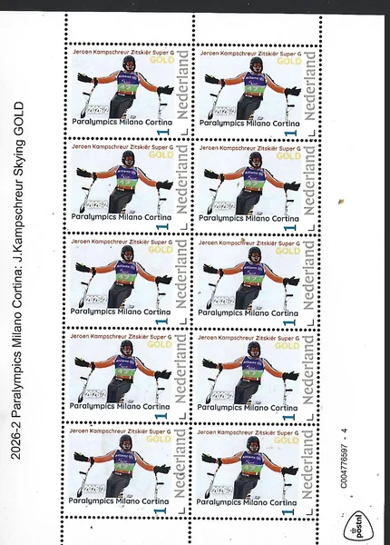 Nederland 2026-2 Paralympics J. Kampschreur Skying super G GOLD sheet postfris/mnh