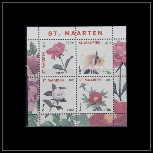 St Maarten 8 Peony's bloemen 2011 block of 4 stamps MNH