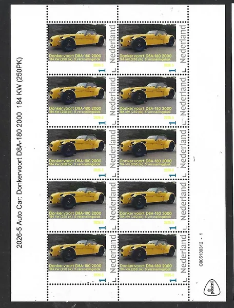 Netherlands 2026-9 Auto Car: Donkervoort D8A -180 2000 184KW sheet MNH