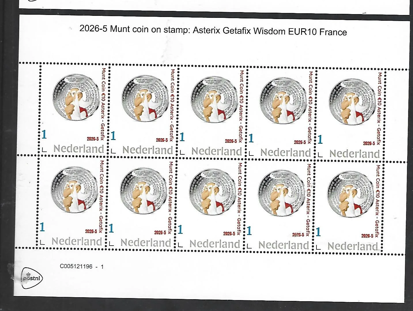 Netherlands 2026-5 Coin: Asterix Wisdom Getafix €10 sheetlet MNH