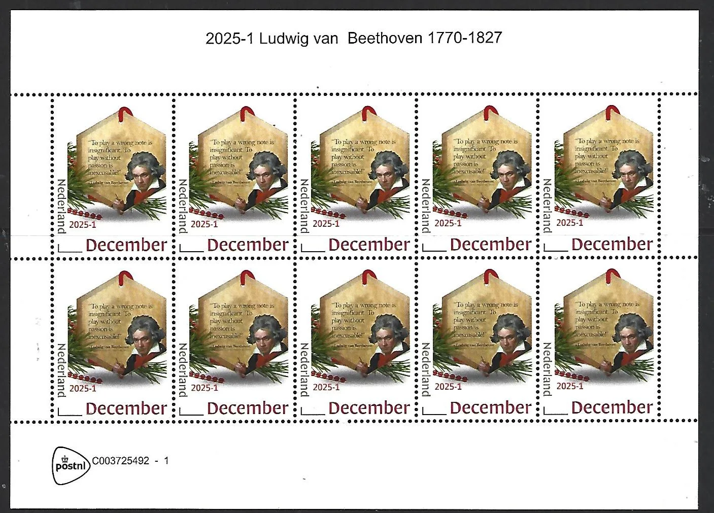 Netherlands 2025-1 Ludwig van Beethoven sheetlet MNH