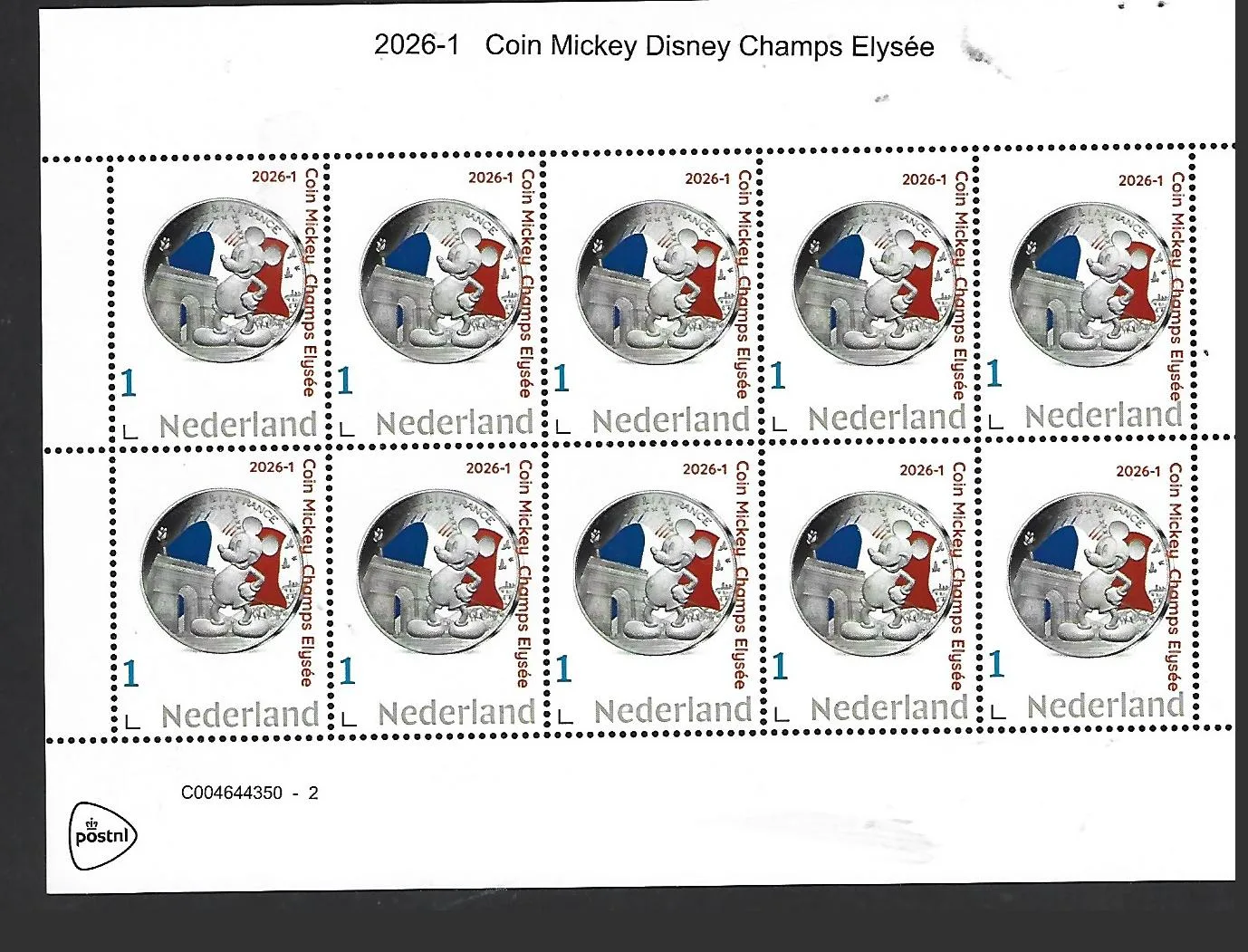 Nederland 2026-1 Munt Coin Disney: Mickey Champ Elysees sheet postfris/mnh