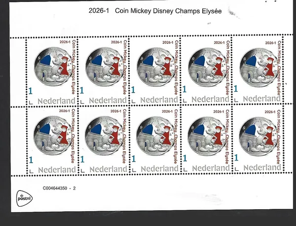 Nederland 2026-1 Munt Coin Disney: Mickey Champ Elysees sheet postfris/mnh
