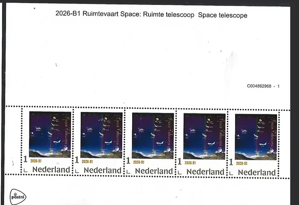 Netherlands 2026-B1 Space: Space Telescope Gold 1 stamp sheet MNH