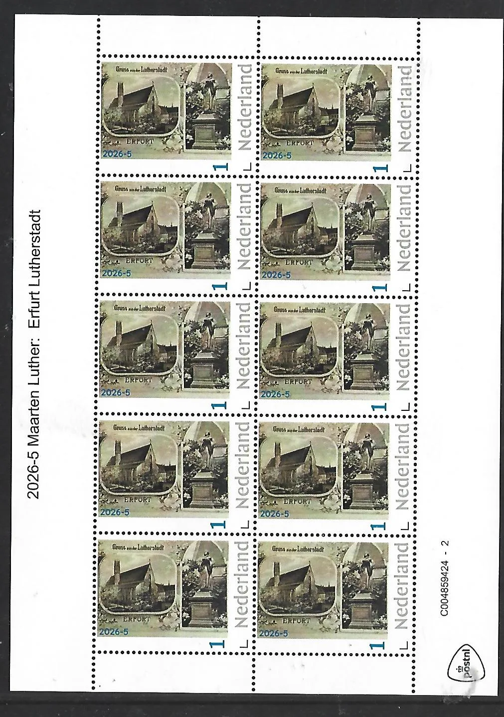 Nederland 2026-5 M.Luther: Erfurt Lutherstadt sheet postfris/mnh