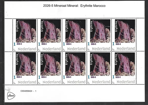 Netherlands 2026-5 Mineral: Erythrite Morocco sheet MNH