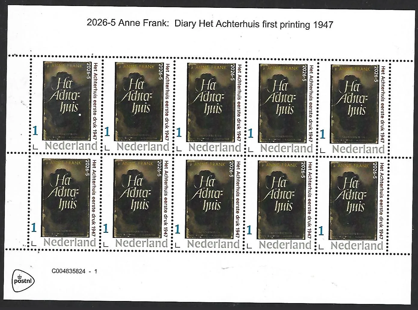 Netherlands 2026-5 Anne Frank: The Secret Annex first edition sheet MNH
