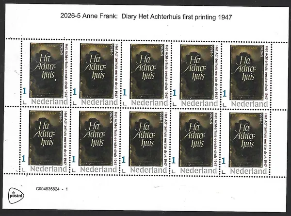 Nederland 2026-5 Anne Frank: Het Achterhuis eerste druk first edition sheet postfris/mnh