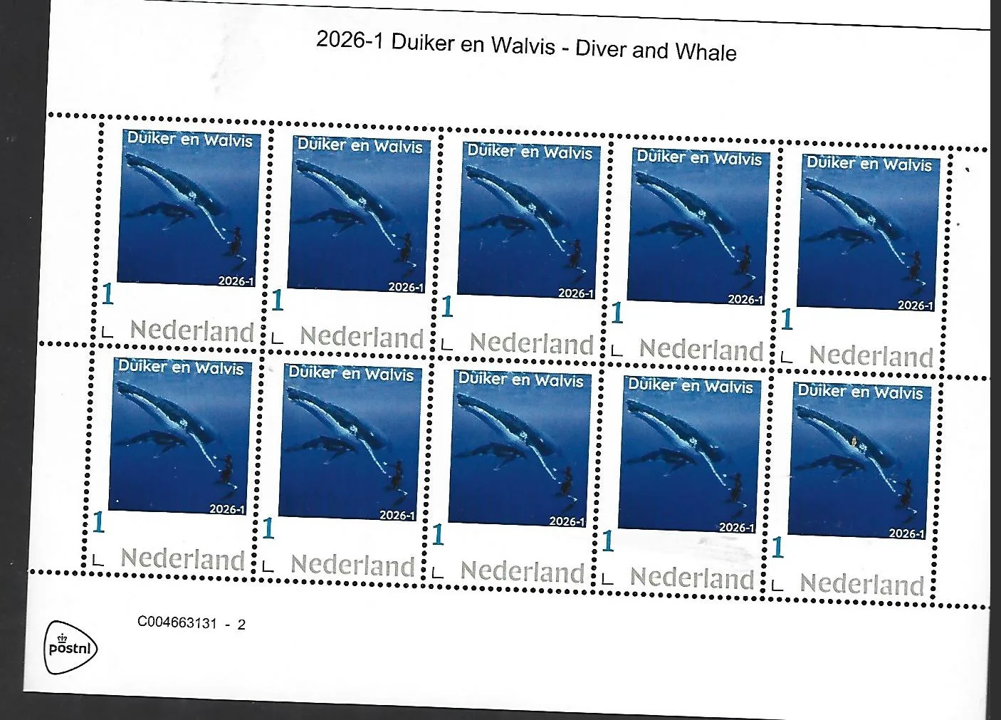 Nederland 2026-1 Duiker Walvis Diver Whale sheet postfris/mnh
